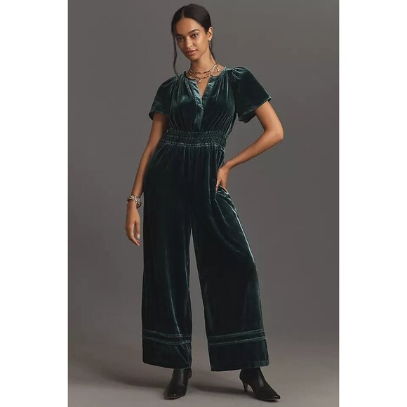 Anthropologie Somerset Green Velvet Jumpsuit M